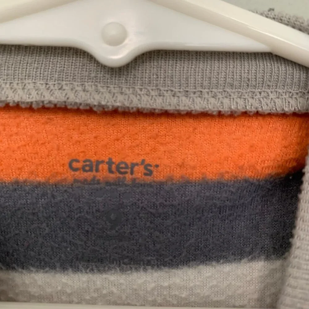 Carters Baby Boy 9M Fleece‎ Footed Sleeper Orange Blue Grey Striped Bear Pajamas